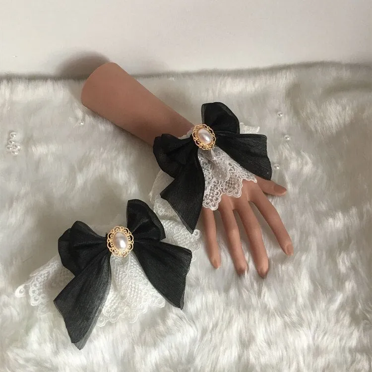 Sweet Lolita Bracelets Lace Cuffs Cute Hand-wear with Bow