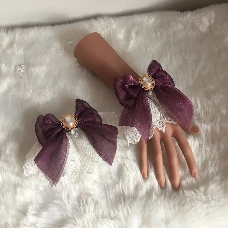 Sweet Lolita Bracelets Lace Cuffs Cute Hand-wear with Bow