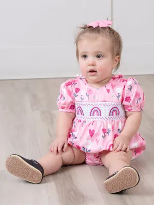 Sweet Pink Floral Rainbow Smocked Bubble