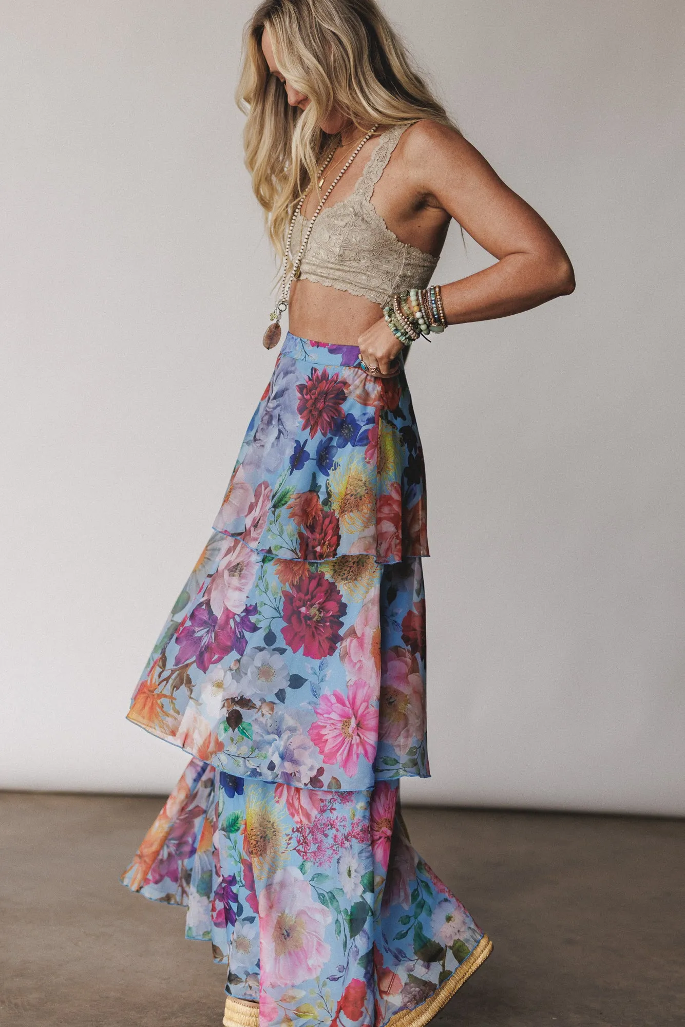 Sweet Tea Floral Maxi Skirt - Blue