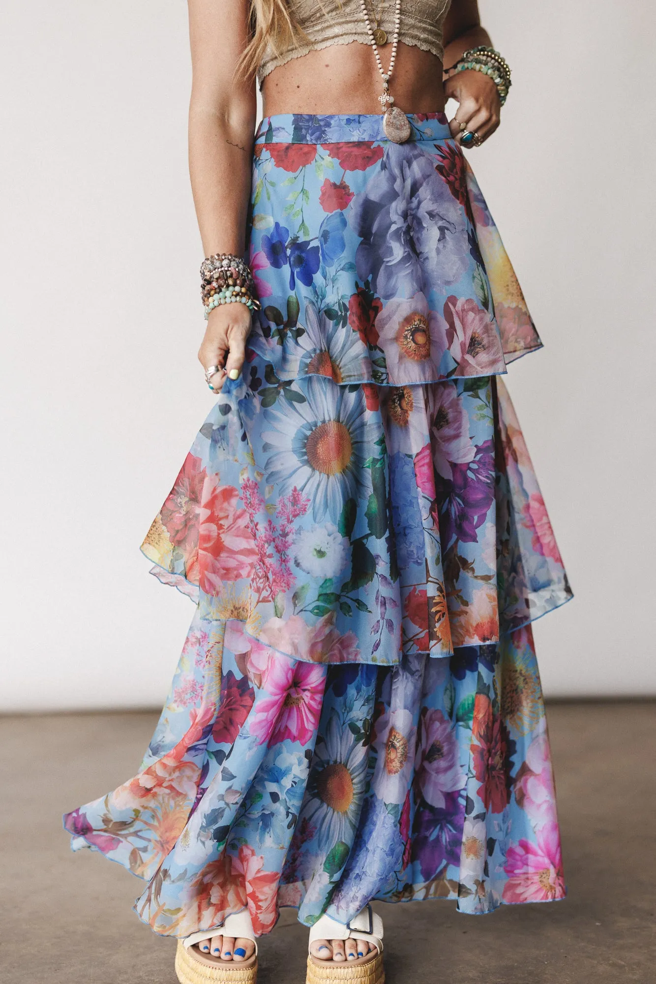 Sweet Tea Floral Maxi Skirt - Blue