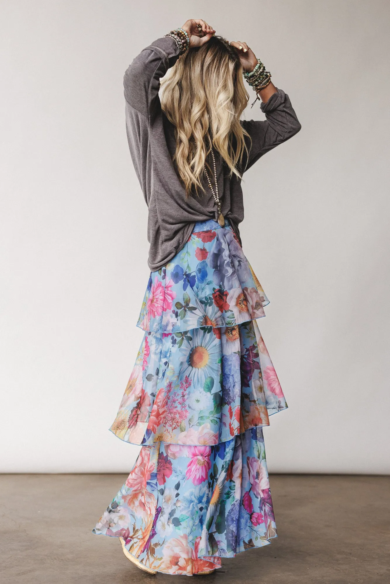 Sweet Tea Floral Maxi Skirt - Blue