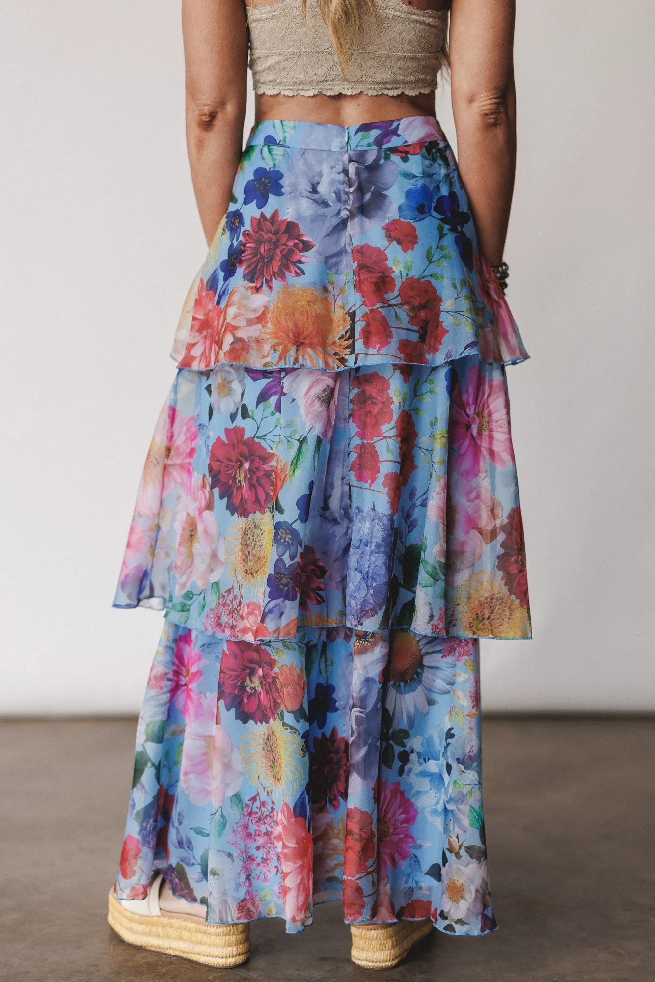 Sweet Tea Floral Maxi Skirt - Blue