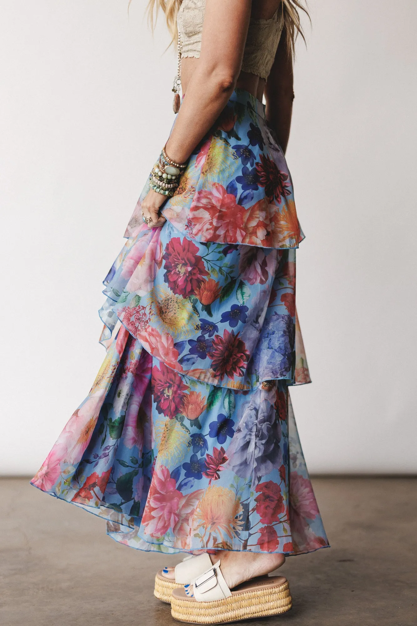 Sweet Tea Floral Maxi Skirt - Blue