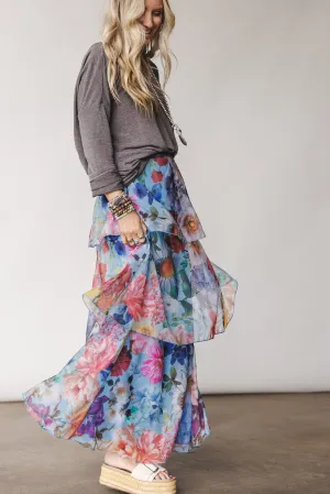 Sweet Tea Floral Maxi Skirt - Blue
