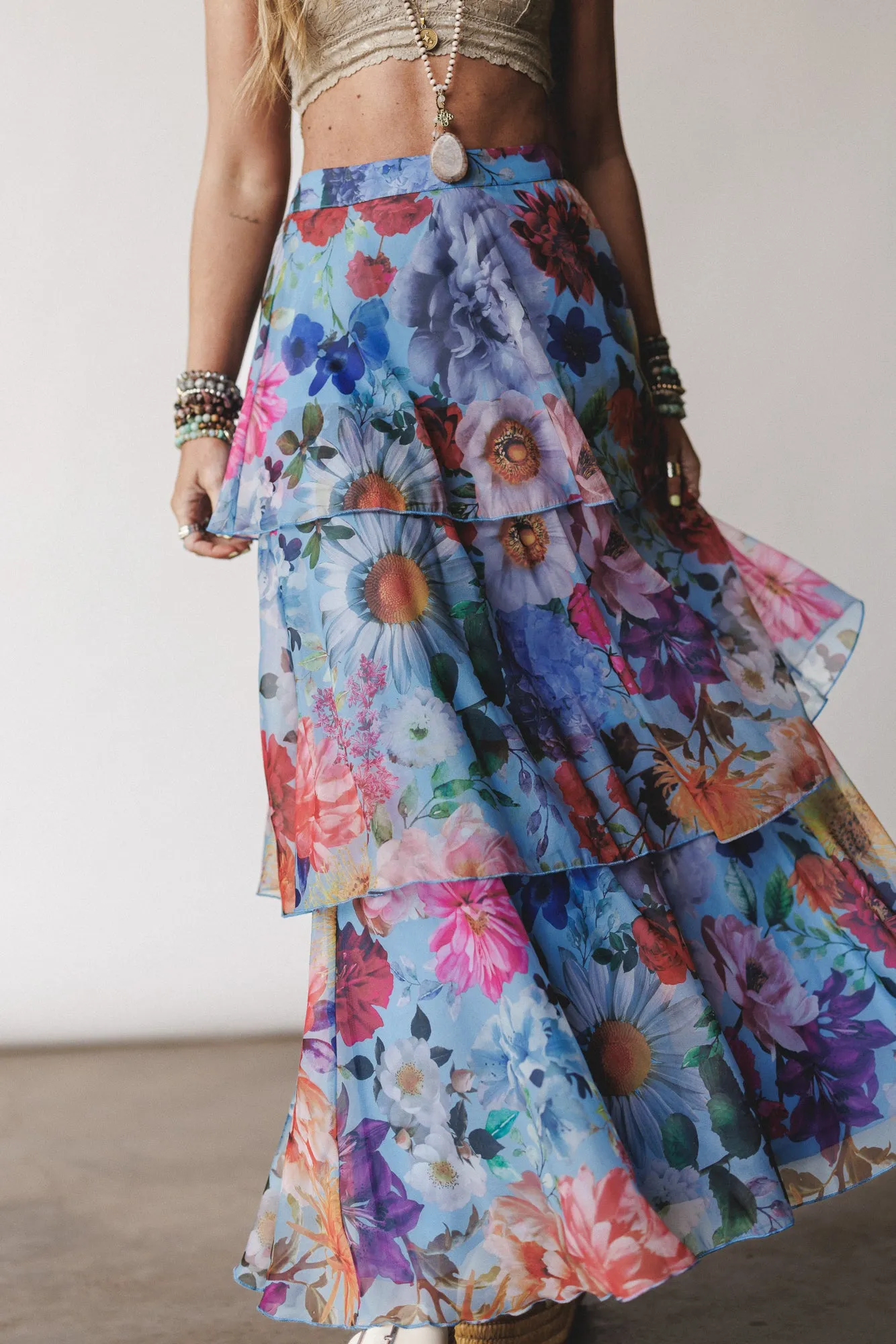 Sweet Tea Floral Maxi Skirt - Blue