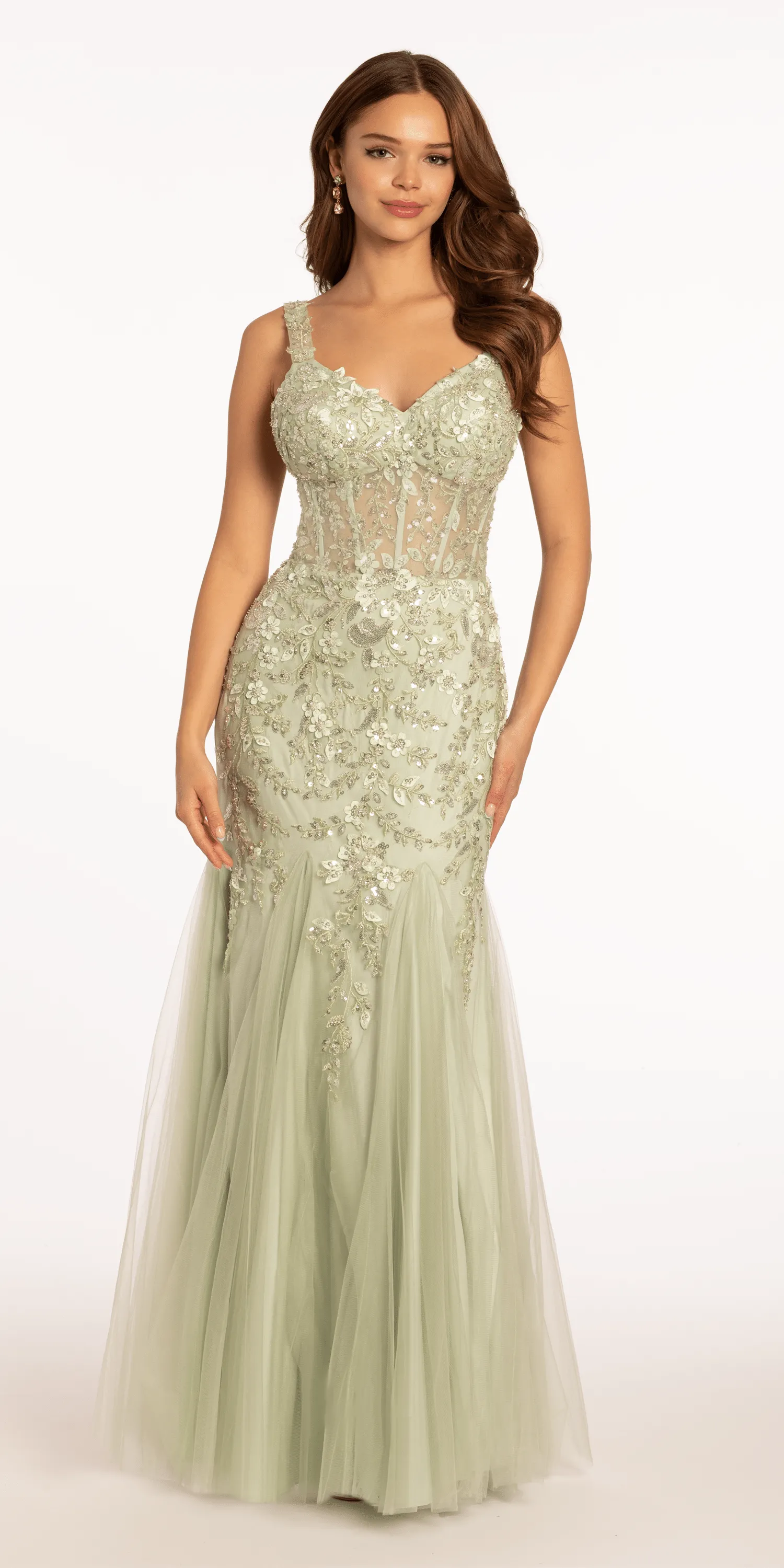 Sweetheart 3 D Floral Corset Mermaid Dress with Mesh Godets