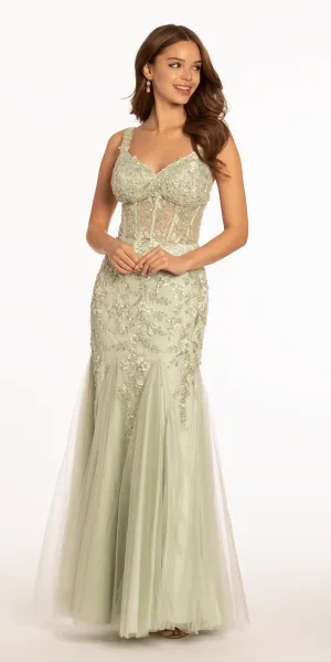 Sweetheart 3 D Floral Corset Mermaid Dress with Mesh Godets