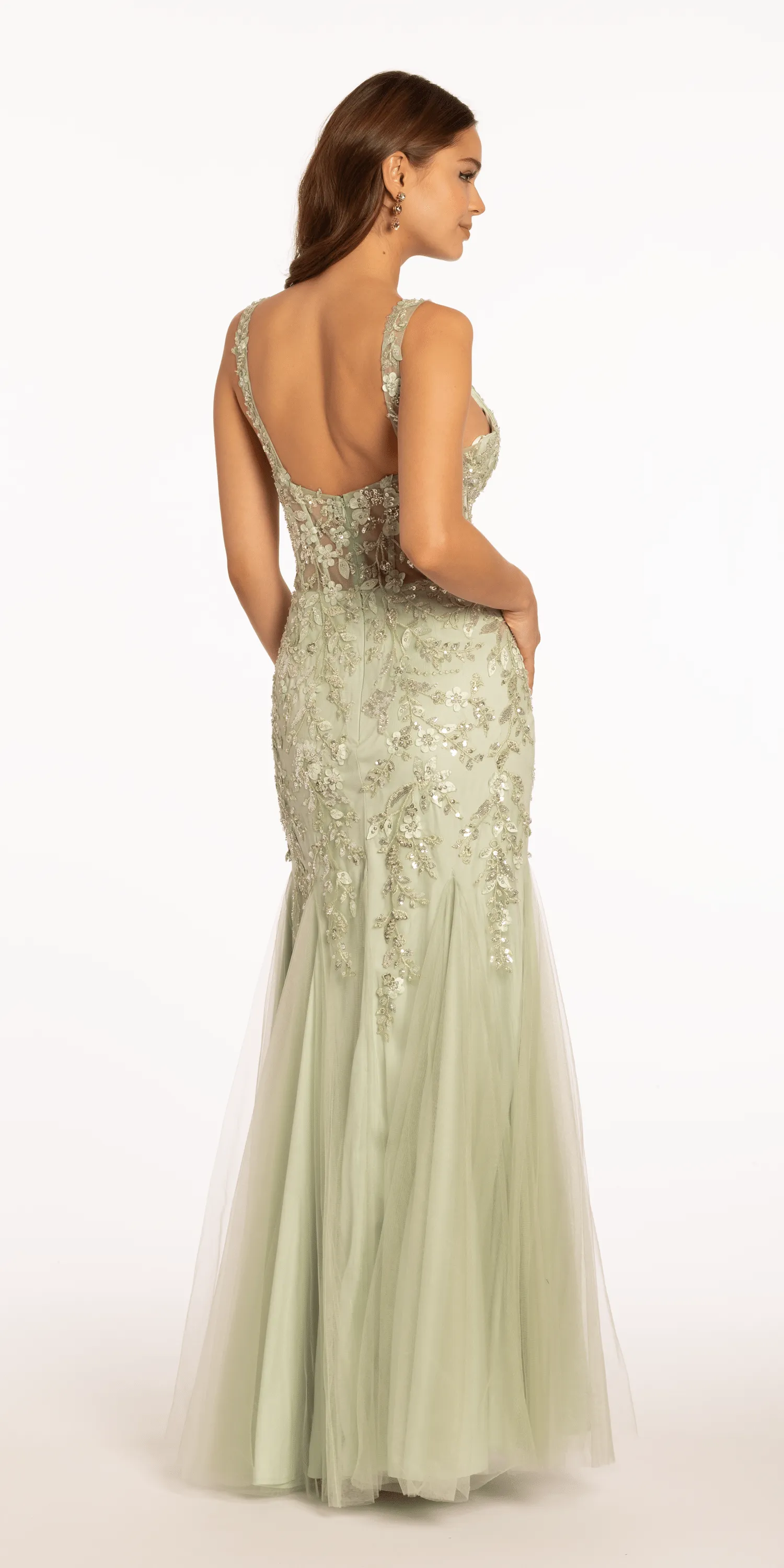 Sweetheart 3 D Floral Corset Mermaid Dress with Mesh Godets