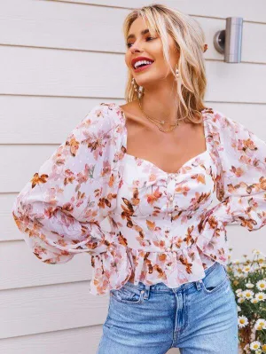 Sweetheart Neck Button Front Ruffle Hem Top