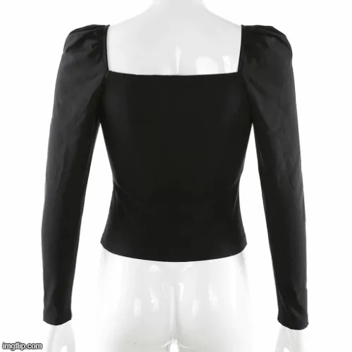 Sweetheart Square Neckline Blouse Shirt - Black
