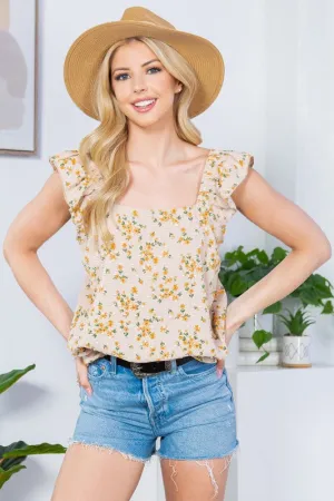Swiss Dot Print Ruffle Sleeve Top