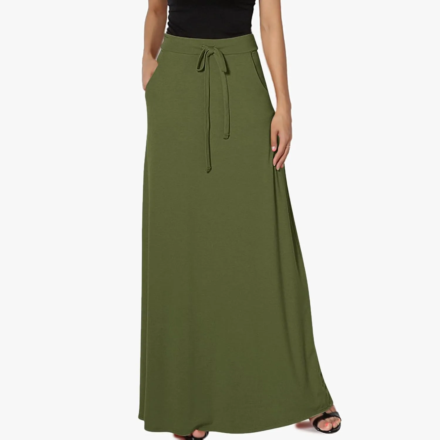 TANGNADE Spring Maxi Skirts for Women 2025 with Pockets Summer Plus Size Trendy Boho Comfy Elastic Waist Long Skirt