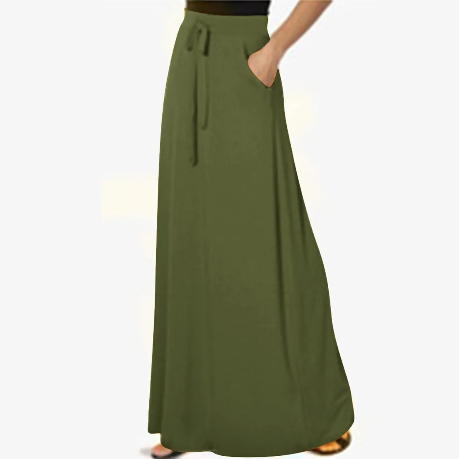 TANGNADE Spring Maxi Skirts for Women 2025 with Pockets Summer Plus Size Trendy Boho Comfy Elastic Waist Long Skirt