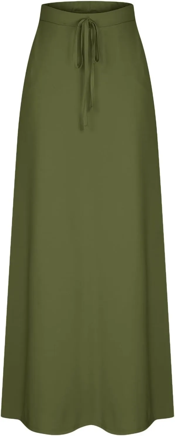 TANGNADE Spring Maxi Skirts for Women 2025 with Pockets Summer Plus Size Trendy Boho Comfy Elastic Waist Long Skirt