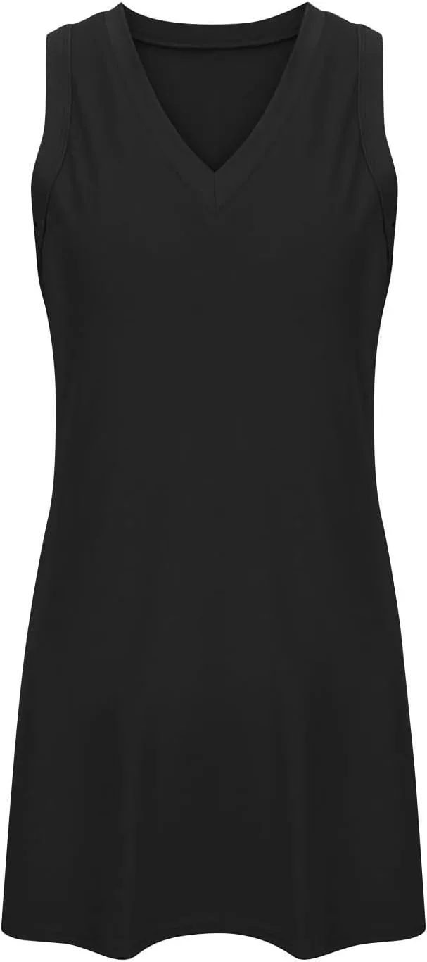 Tank Dress for Women V-Neck Sleeveless Shift Mini Sundress Dressy Casual Side Split Summer Relaxed Dresses
