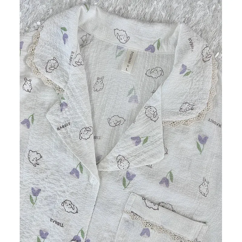 TAVIMART  -  Sleepwear Cotton Pajamas Long Sleeve Pyjamas Women Nightwear Lapel Pyjamas Home Clothes