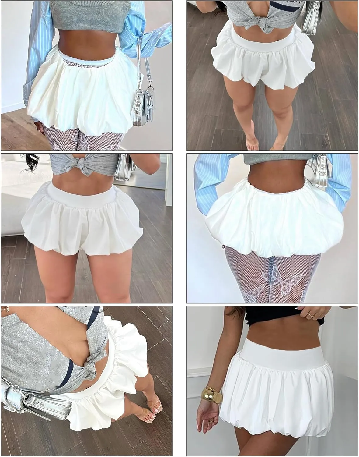 Tbahhir Women's Cute Bubble Mini Pleated Skirts Elastic High Waist Y2K Flare Puffy Short Skirt Club Streetwear