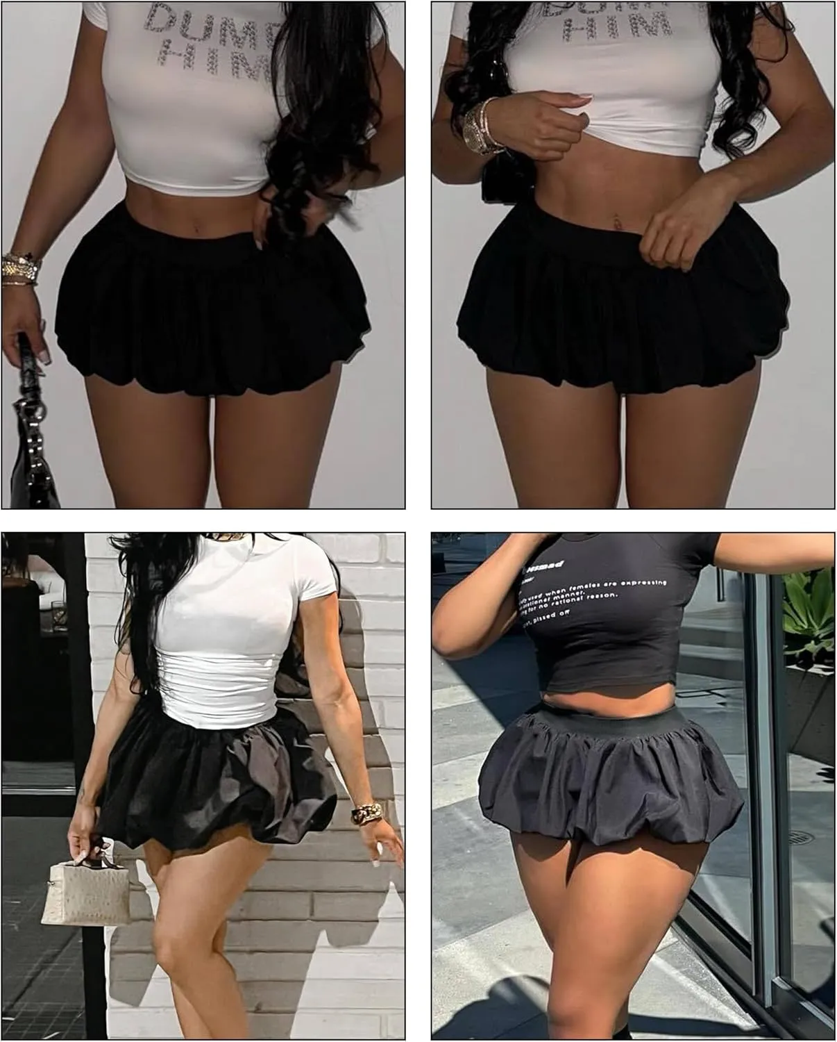 Tbahhir Women's Cute Bubble Mini Pleated Skirts Elastic High Waist Y2K Flare Puffy Short Skirt Club Streetwear