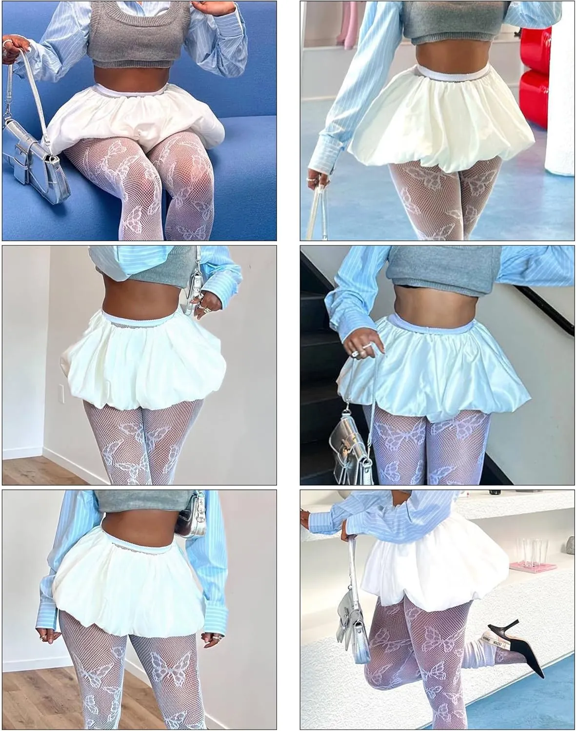 Tbahhir Women's Cute Bubble Mini Pleated Skirts Elastic High Waist Y2K Flare Puffy Short Skirt Club Streetwear