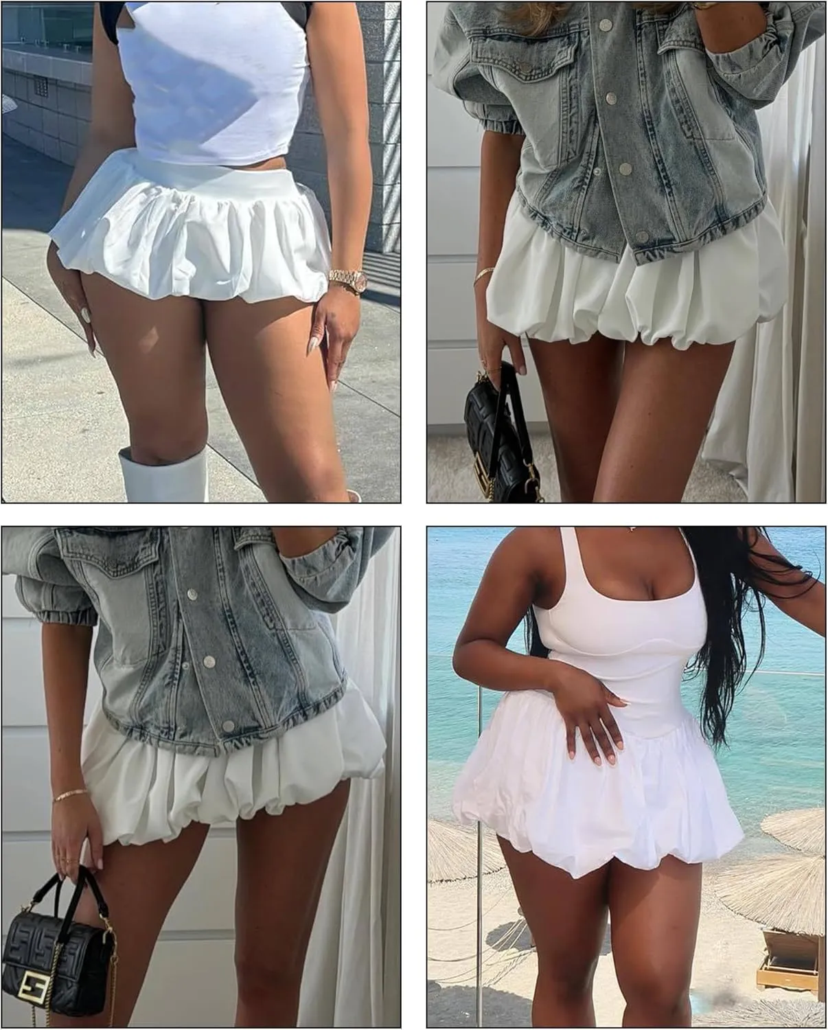 Tbahhir Women's Cute Bubble Mini Pleated Skirts Elastic High Waist Y2K Flare Puffy Short Skirt Club Streetwear