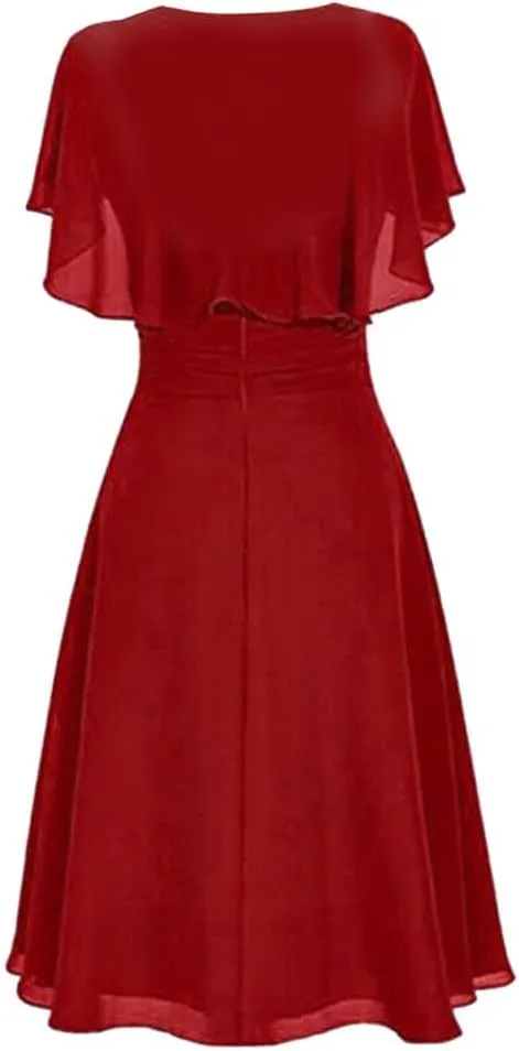 Tea Party Dresses for Woman 1950 Vintage Crew Neck Solid A-Line Swing Sundress Rockabilly Cocktail Party Dresses