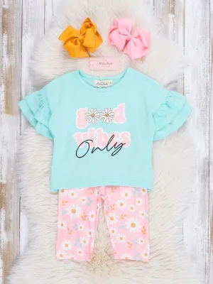 Teal & Pink Floral Good Vibes Ruffle Outfit