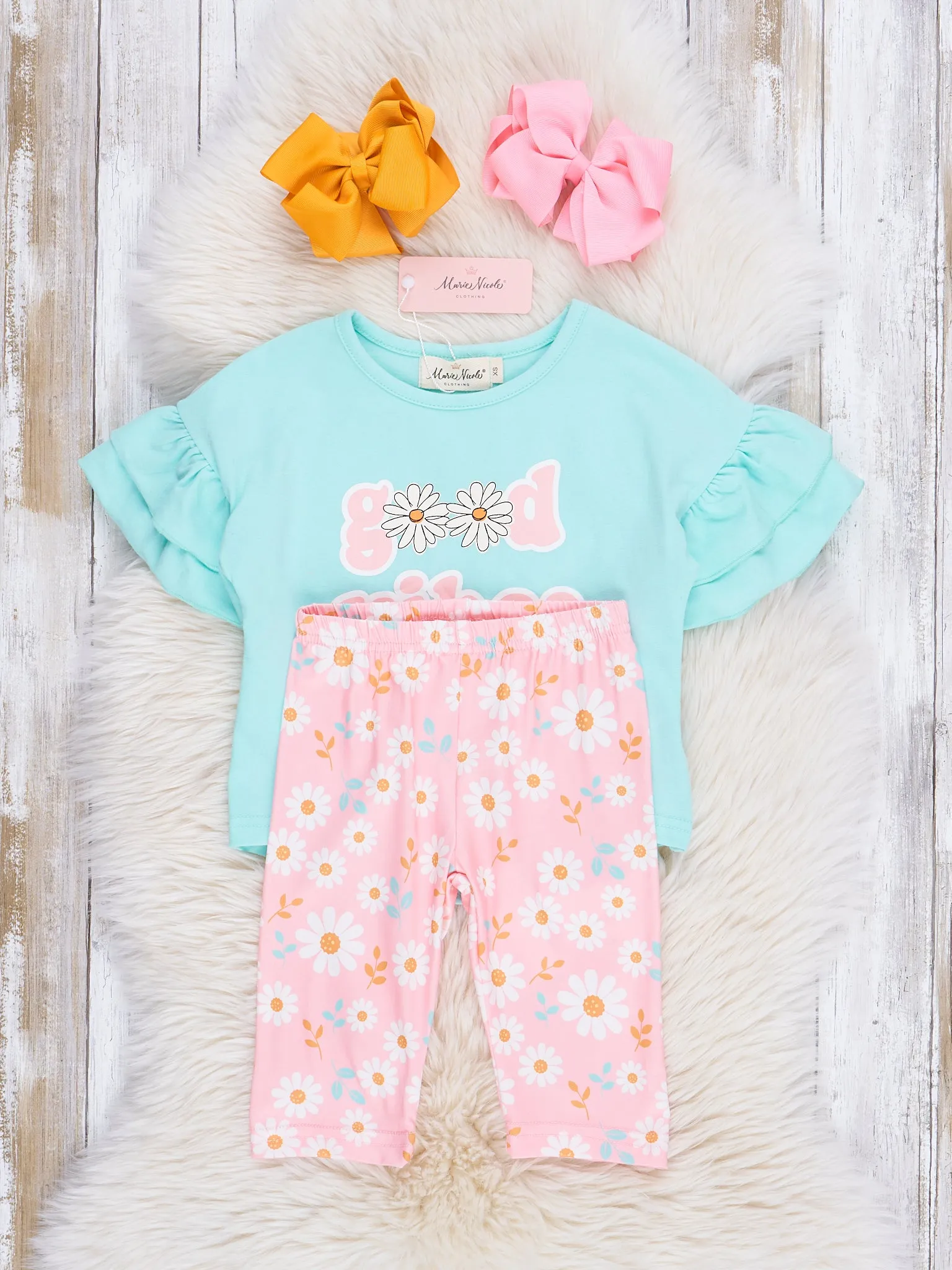 Teal & Pink Floral Good Vibes Ruffle Outfit