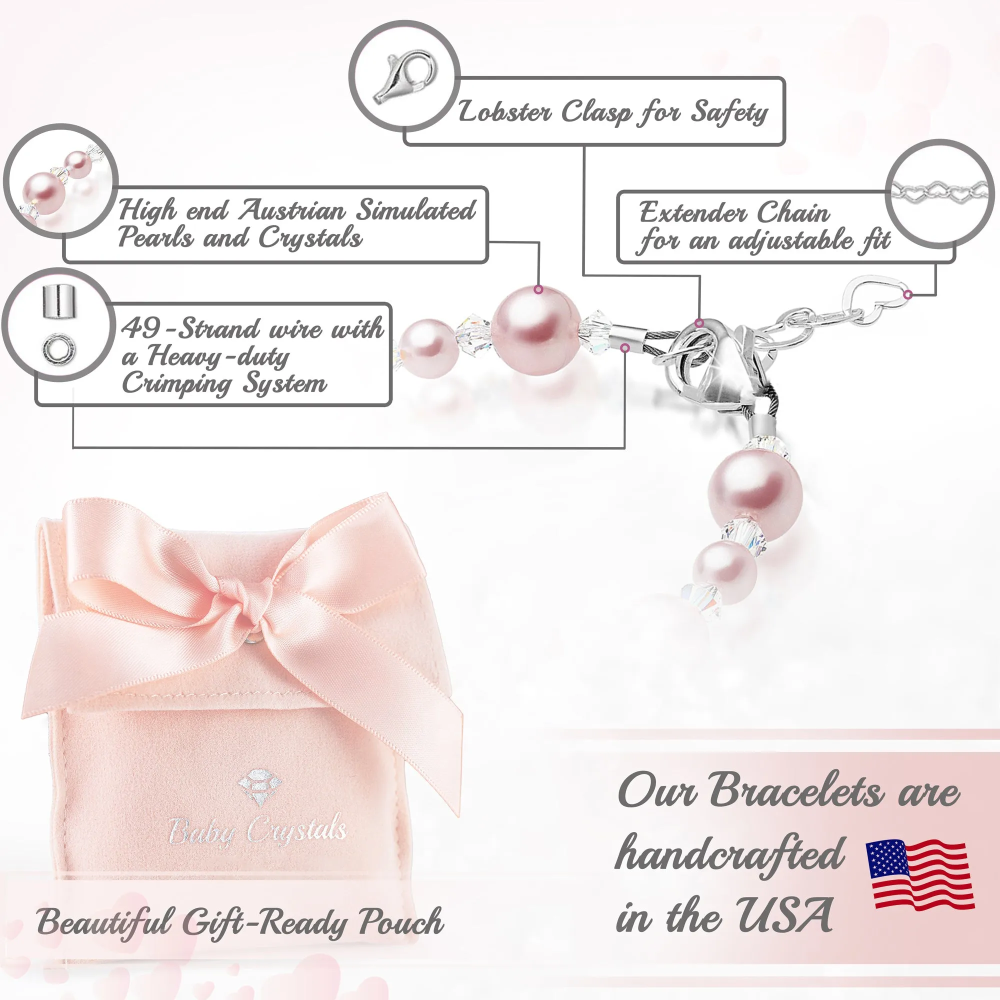 Teen Girl Bracelets with Pink Pearl & Silver Daises
