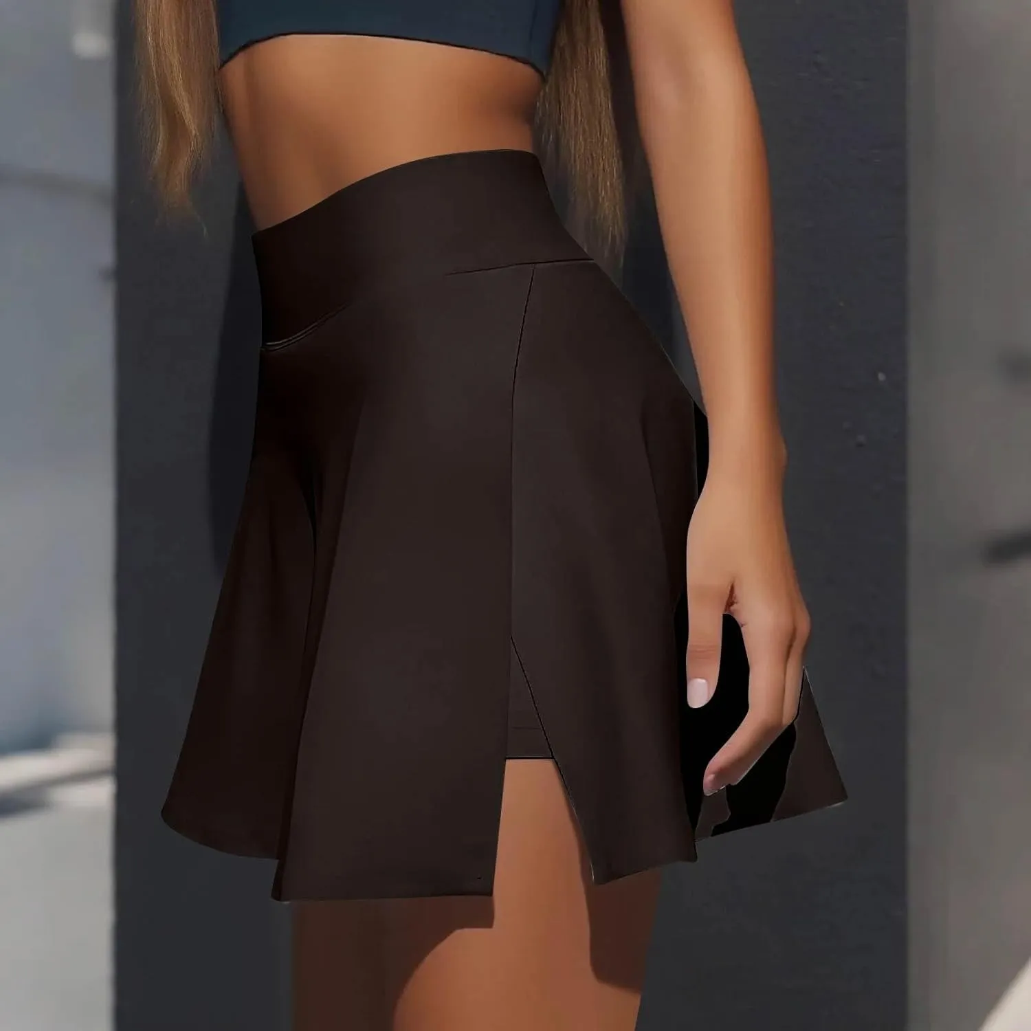 Tennis Skirts for Women with Shorts Solid Color High Waisted Side Split Pleated Skirt Athletic Golf Skorts