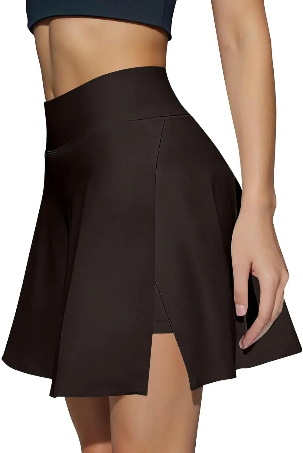 Tennis Skirts for Women with Shorts Solid Color High Waisted Side Split Pleated Skirt Athletic Golf Skorts