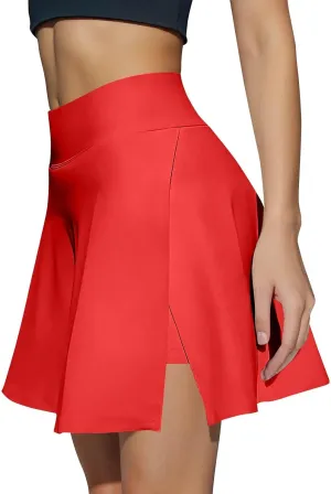 Tennis Skirts for Women with Shorts Solid Color High Waisted Side Split Pleated Skirt Athletic Golf Skorts