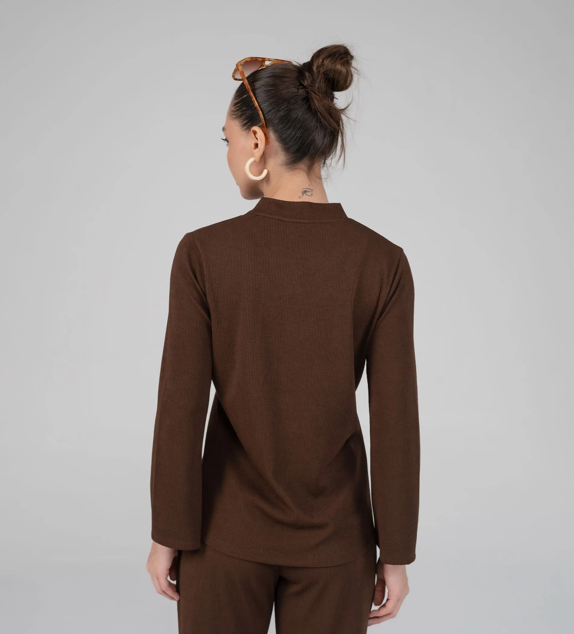 Textured Rib Knit brown Top
