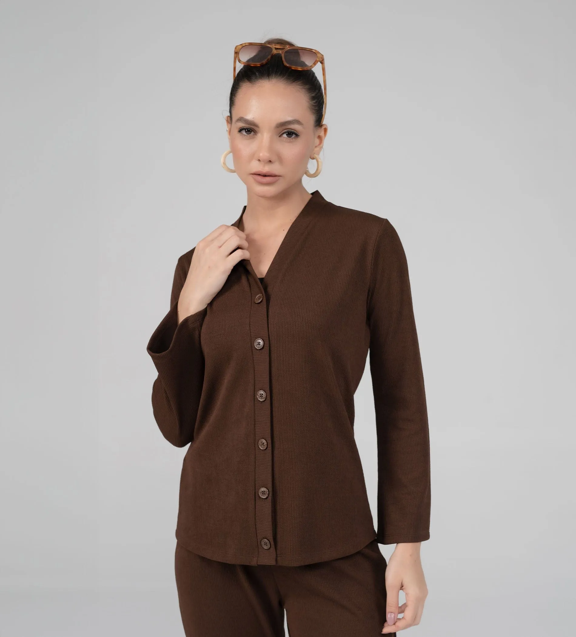 Textured Rib Knit brown Top