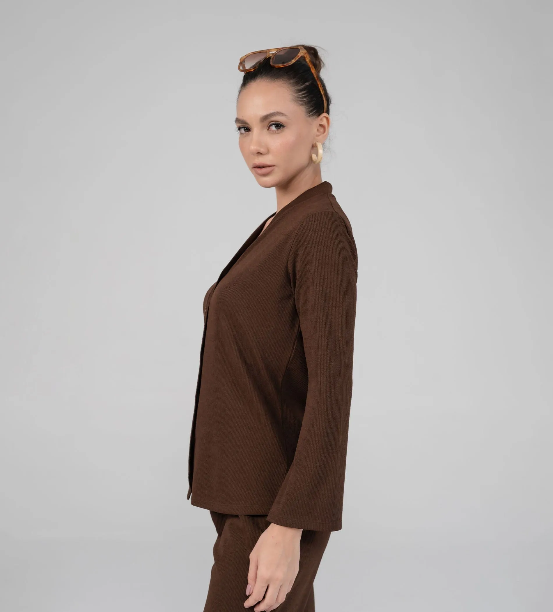 Textured Rib Knit brown Top