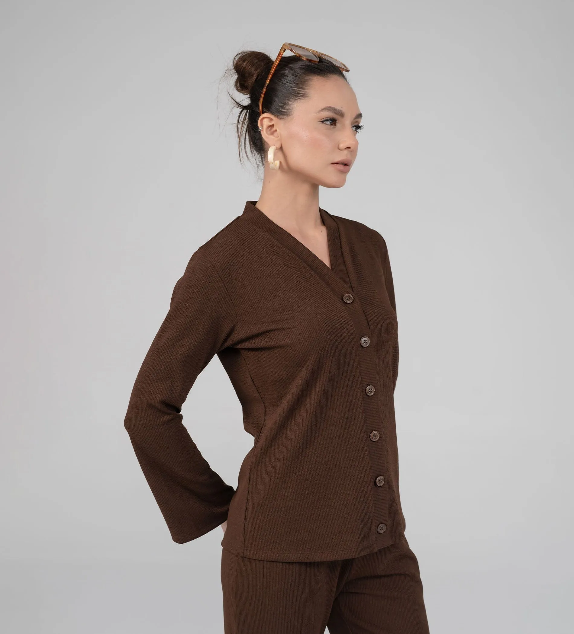 Textured Rib Knit brown Top