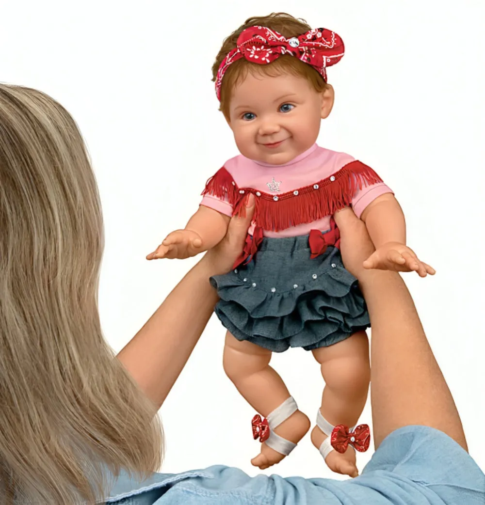 The Ashton-Drake Galleries Little Rhinestone Cowgirl Baby Doll So Truly Real® Lifelike Baby Doll with RealTouch® Vinyl, Hand-Rooted Hair, and Custom Country-Style by Ping Lau 18-Inches
