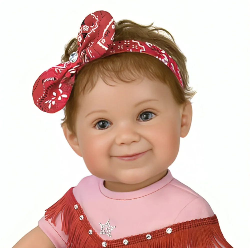 The Ashton-Drake Galleries Little Rhinestone Cowgirl Baby Doll So Truly Real® Lifelike Baby Doll with RealTouch® Vinyl, Hand-Rooted Hair, and Custom Country-Style by Ping Lau 18-Inches