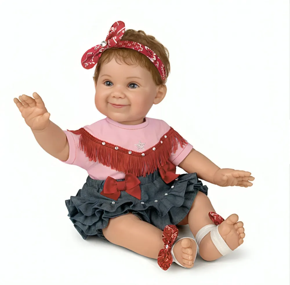 The Ashton-Drake Galleries Little Rhinestone Cowgirl Baby Doll So Truly Real® Lifelike Baby Doll with RealTouch® Vinyl, Hand-Rooted Hair, and Custom Country-Style by Ping Lau 18-Inches