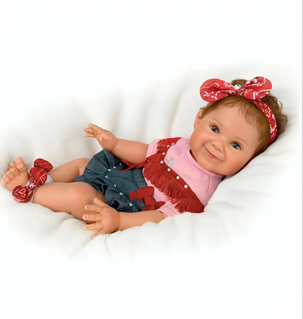 The Ashton-Drake Galleries Little Rhinestone Cowgirl Baby Doll So Truly Real® Lifelike Baby Doll with RealTouch® Vinyl, Hand-Rooted Hair, and Custom Country-Style by Ping Lau 18-Inches