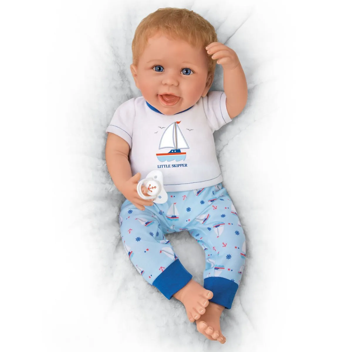 The Ashton - Drake Galleries Little Skipper Lifelike So Truly Real® Baby Boy Doll Weighted Fully Poseable with Magnetic Pacifier and Soft RealTouch® Vinyl Skin by Doll Artist Linda Murray 20"-Inches