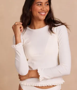 The Waterside Ruffle Rash Guard - White Sand