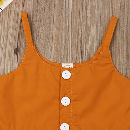 Toddler Kid Baby Girls Halter Floral Top Dress Lace Ruffled T-Shirt Shorts Pants Summer Outfits 1-6Y (2-3Y, Orange)