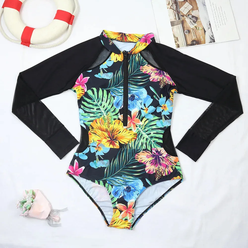 Tropical Rash Guard Swimsuit - UV Safe