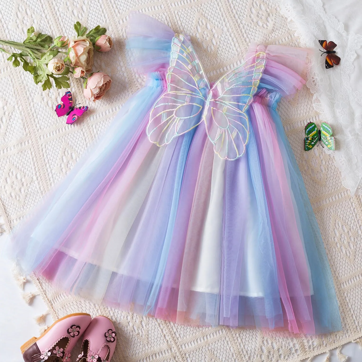 TTYAOVO Baby Girls Tulle Dress Butterfly Birthday Party Dresses