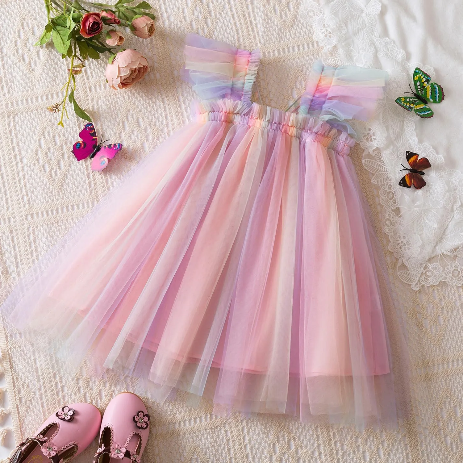 TTYAOVO Baby Girls Tulle Dress Butterfly Birthday Party Dresses