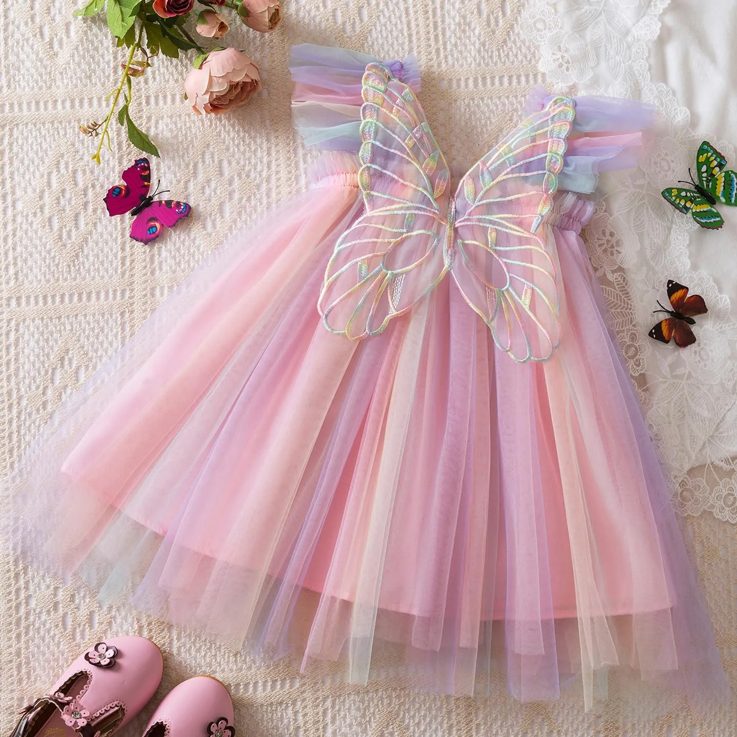 TTYAOVO Baby Girls Tulle Dress Butterfly Birthday Party Dresses
