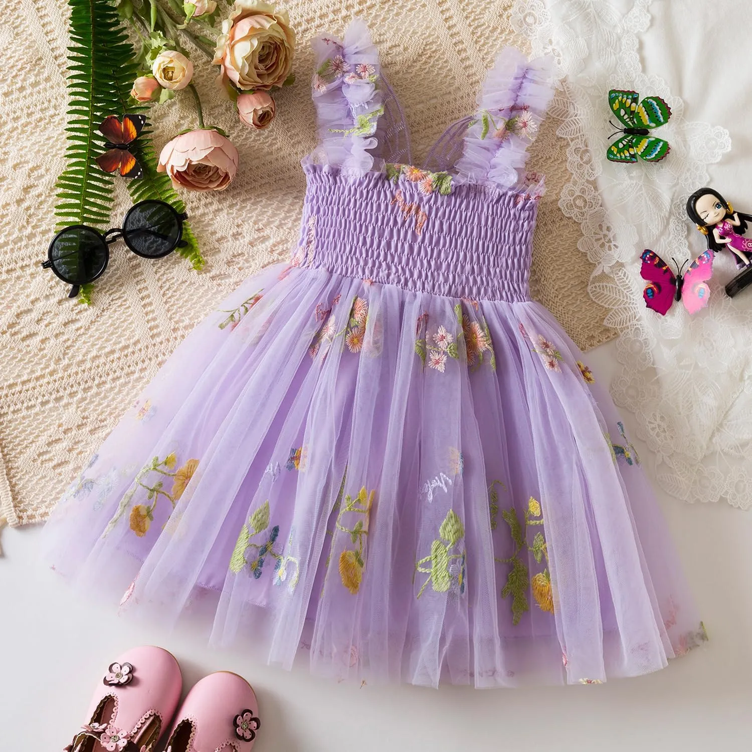 TTYAOVO Baby Girls Tulle Dress Butterfly Birthday Party Dresses