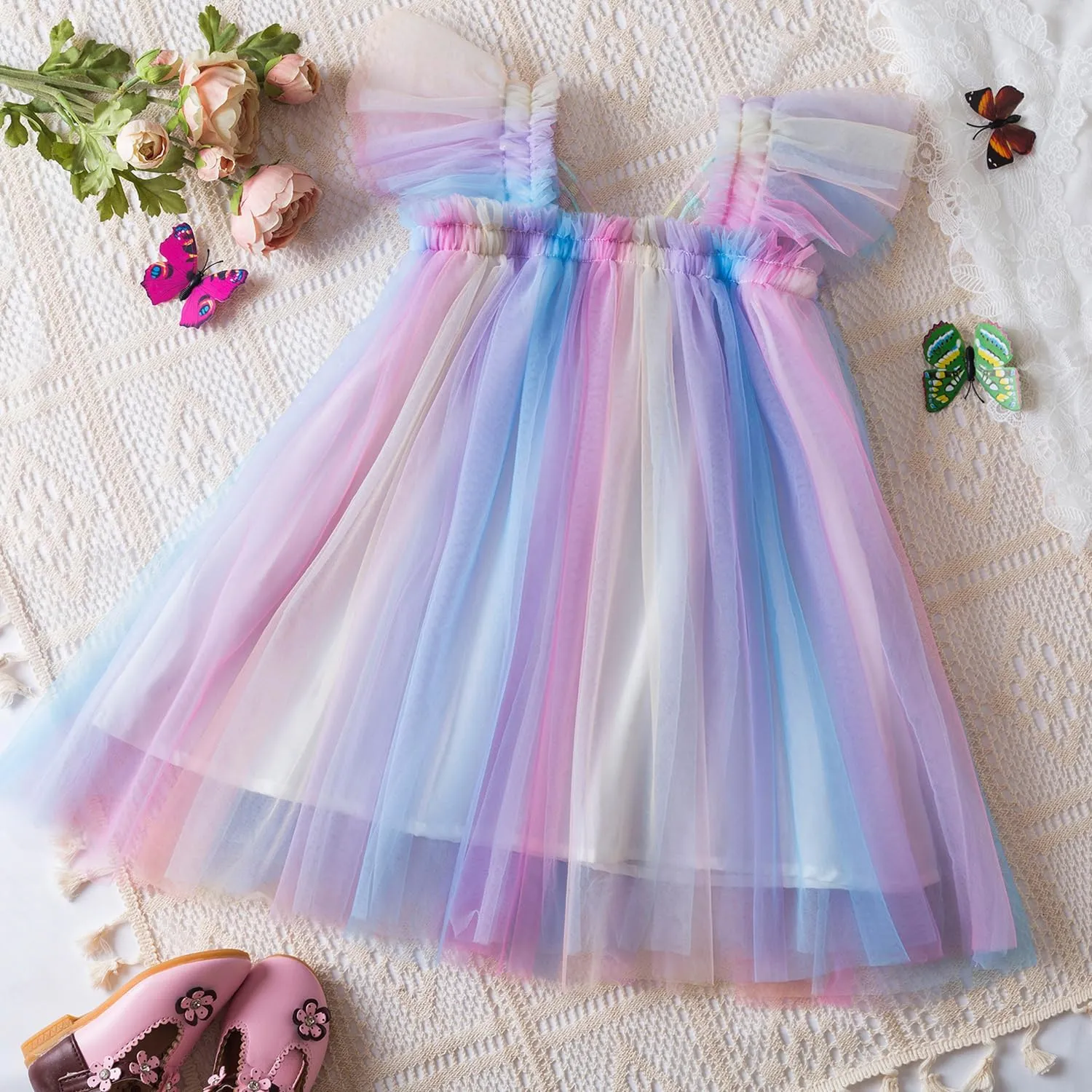 TTYAOVO Baby Girls Tulle Dress Butterfly Birthday Party Dresses