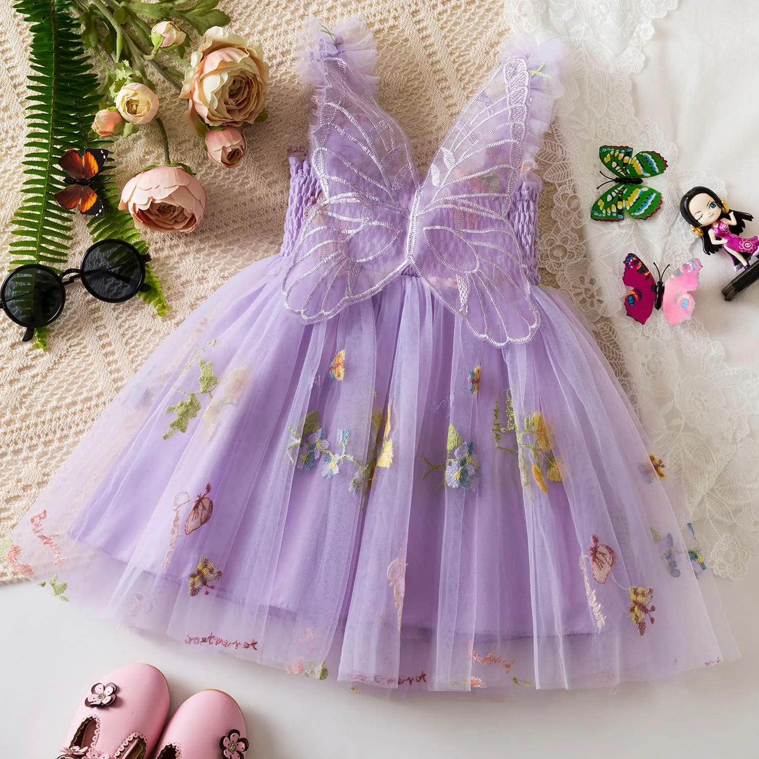 TTYAOVO Baby Girls Tulle Dress Butterfly Birthday Party Dresses